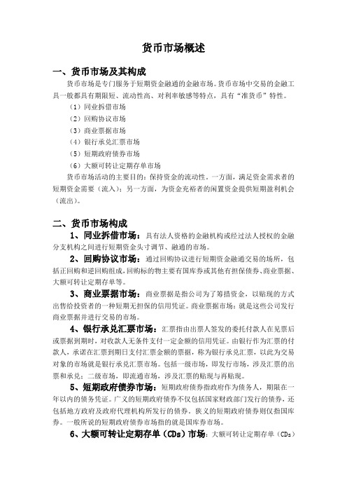 货币市场概述
