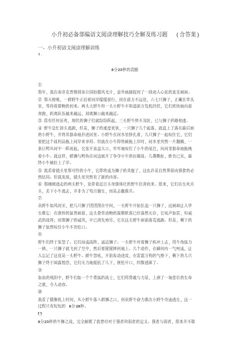 小升初小升初必备部编语文阅读理解技巧全解及练习题(含答案)
