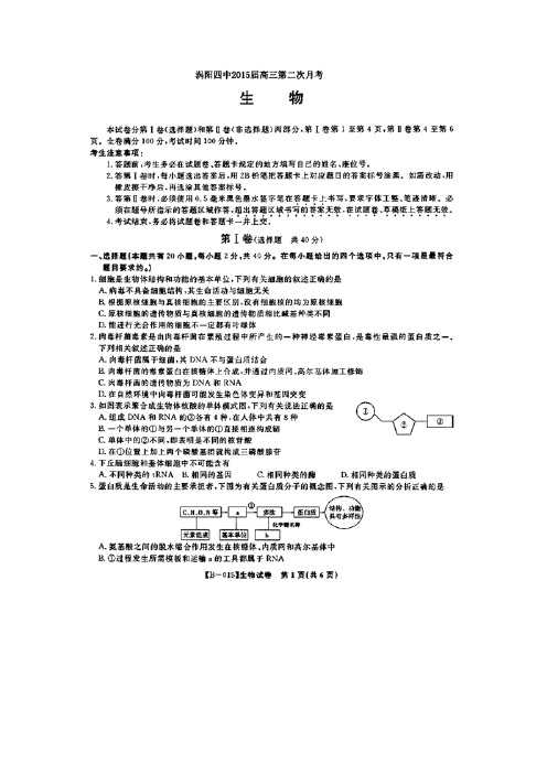 安徽省涡阳县第四中学2015届高三上学期第二次月考生物试题 扫描版含答案