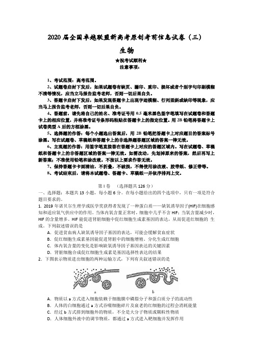 2020届全国卓越联盟新高考原创考前信息试卷(三)生物