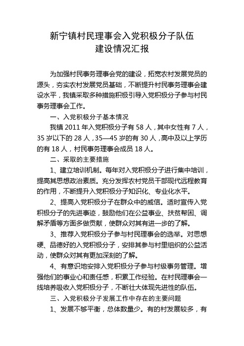 新宁镇村民理事会入党积极分子队伍建设情况汇报