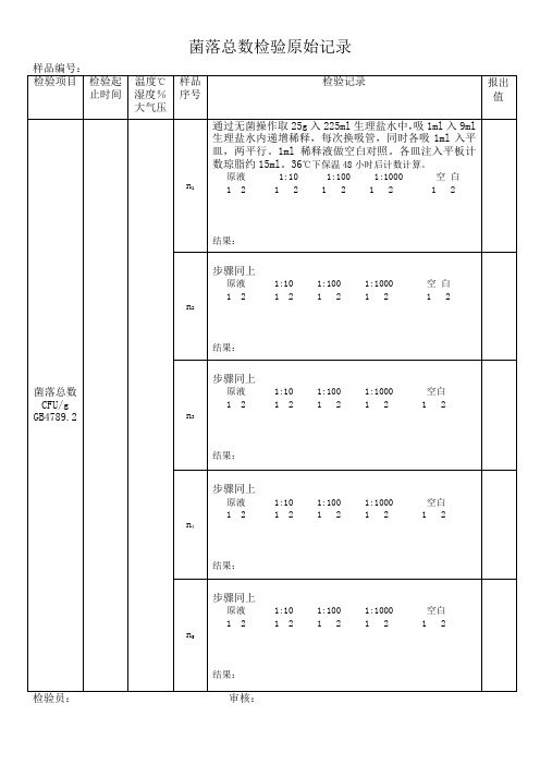 菌落总数检验原始记录