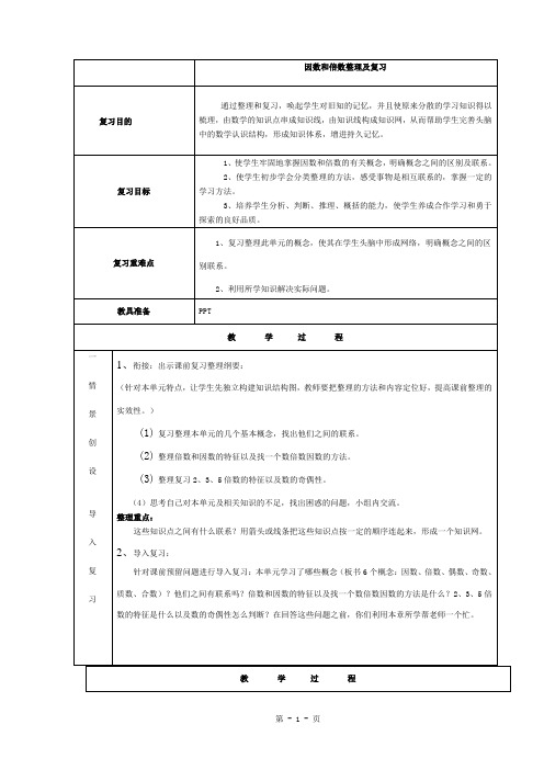 因数和倍数复习课教案