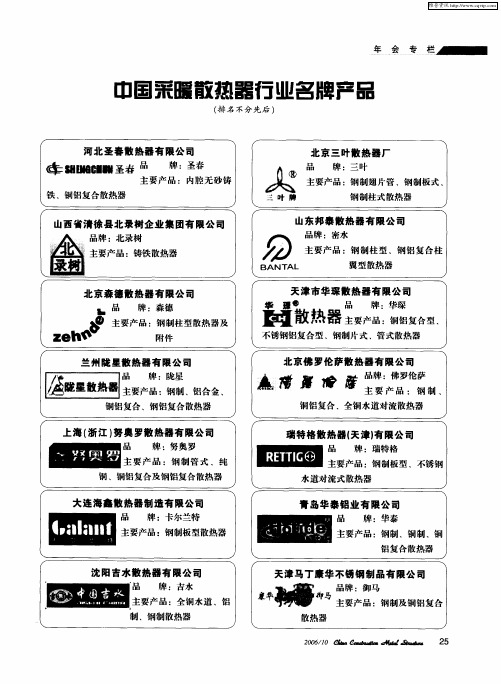 中国采暖散热器行业名牌产品