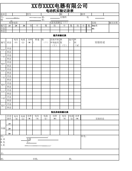电动机实验记录表