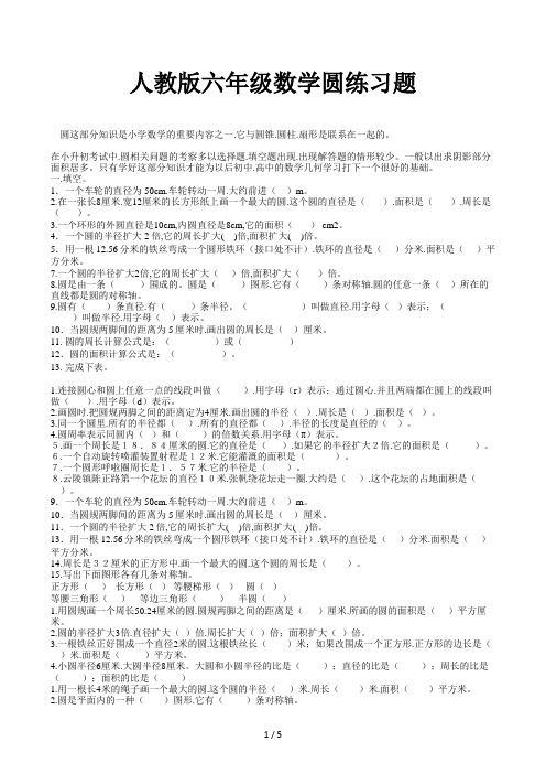 人教版六年级数学圆练习题