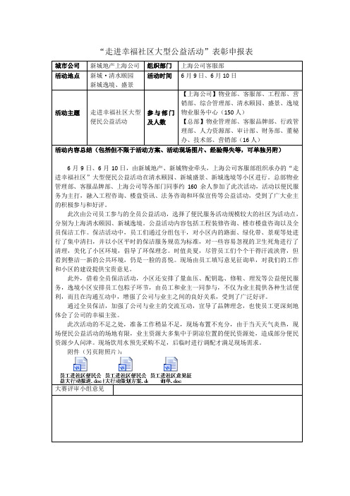走进幸福社区大型公益活动表彰申报表