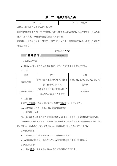 2020学年高中地理第四单元从人地关系看资源与环境第一节自然资源与人类学案鲁教版必修1