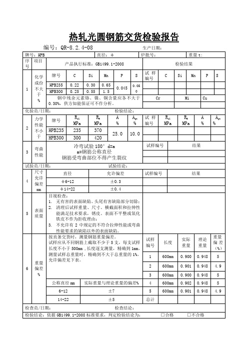 热轧光圆钢筋交货检验报告13