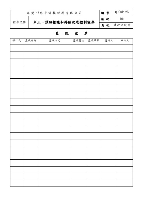 纠正、预防措施和持续改进控制程序