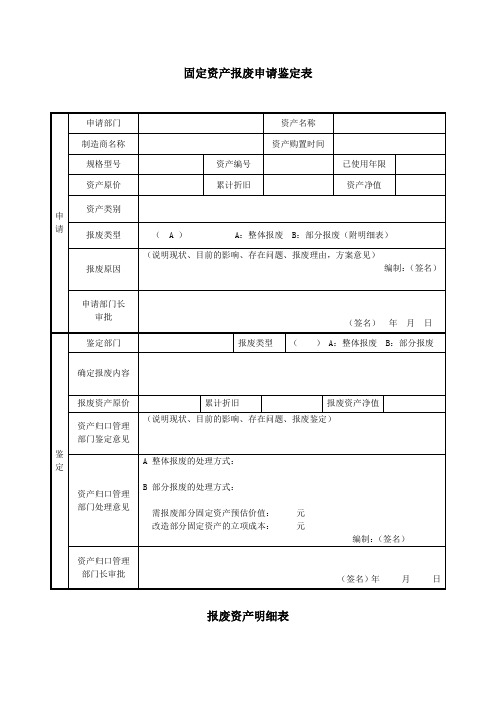 固定资产报废申请鉴定表