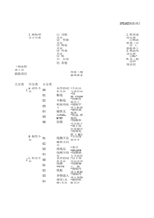 SPEAKE缺陷项目分类及记号表