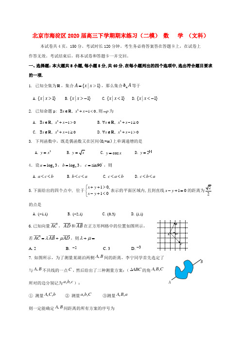 北京市海淀区2020届高三数学下学期期末练习试题 文(海淀二模,无答案)