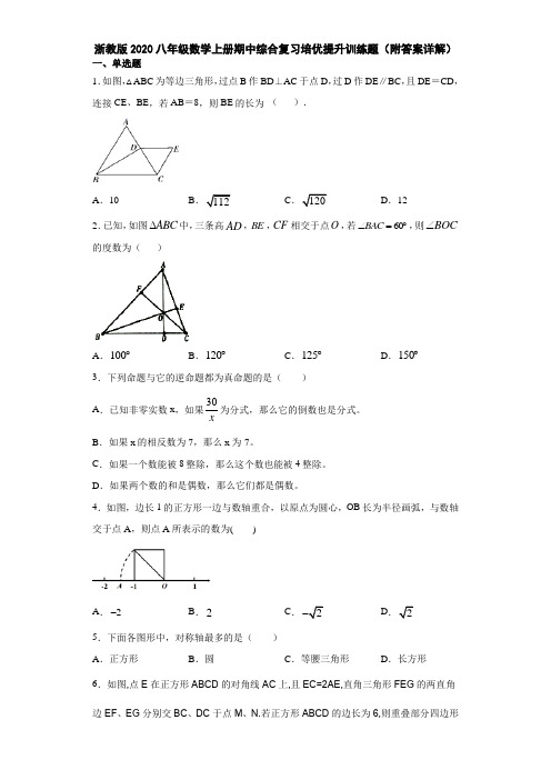 浙教版2020八年级数学上册期中综合复习培优提升训练题(附答案详解)