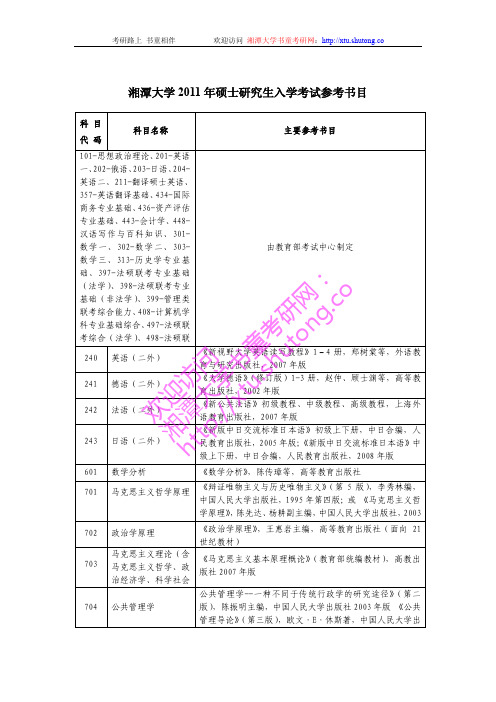 湘潭大学2011年考研参考书目