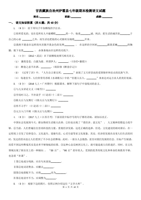 甘孜藏族自治州炉霍县七年级期末检测语文试题