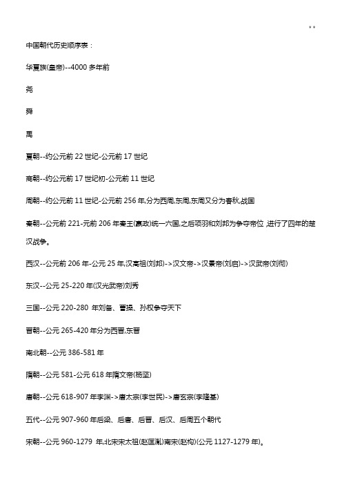 中国朝代历史顺序表