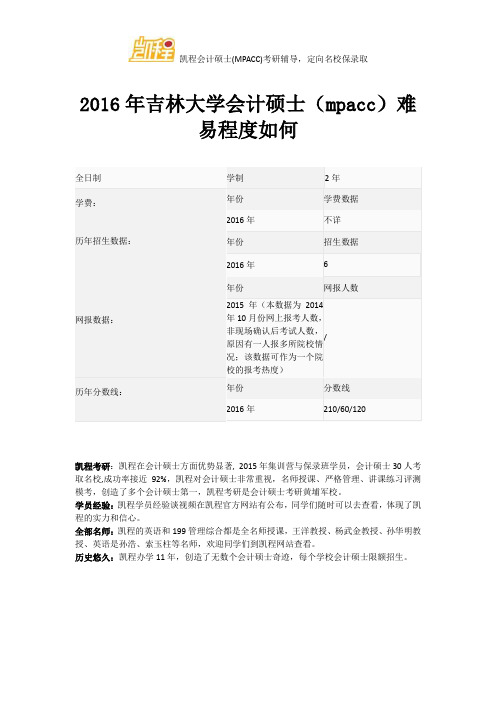 2016年吉林大学会计硕士(mpacc)难易程度如何
