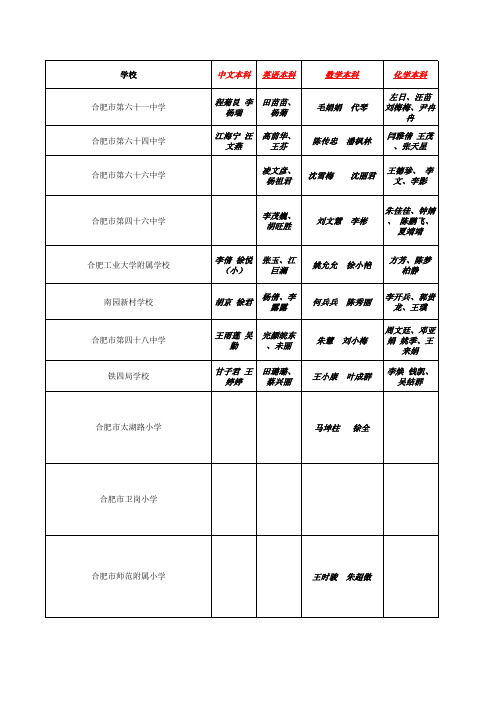 2012合肥师范学院毕业生实习名单汇总