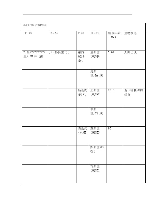 地质年代表年代地层表