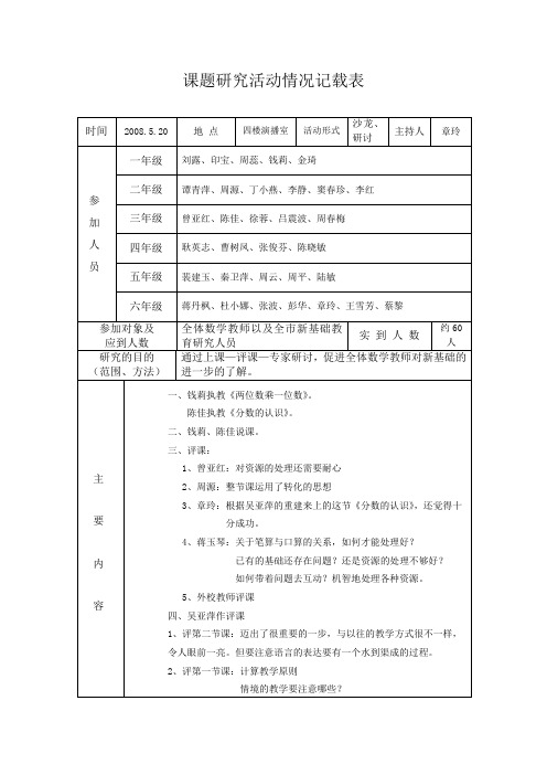 课题研究活动情况记载表