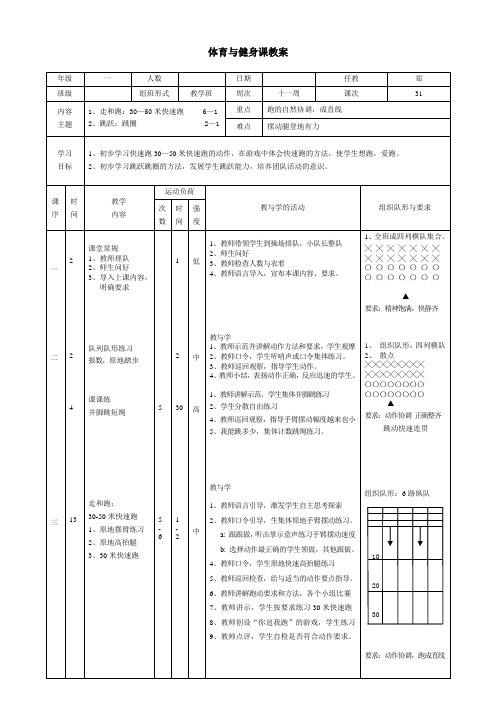 2019学年一年级下学期体育与健康教案31-51课