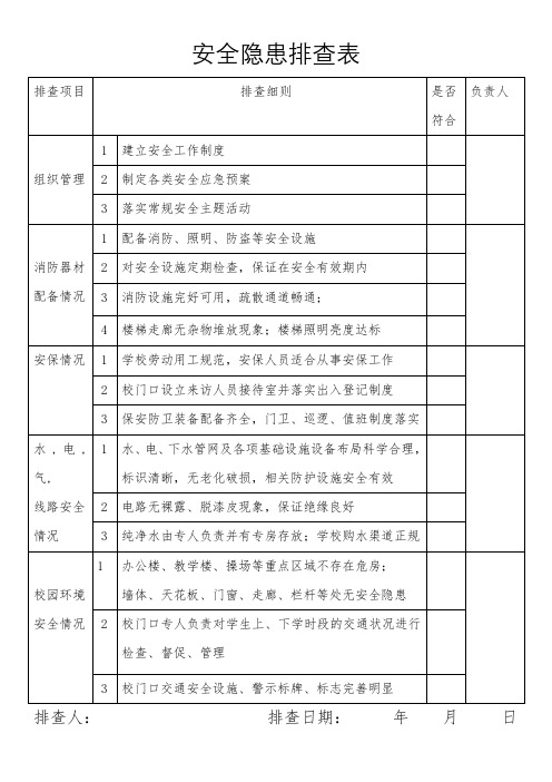 中学安全隐患排查表