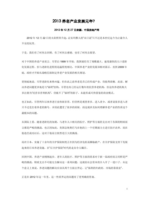 2013养老产业发展元年