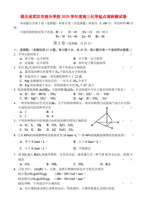 湖北省武汉市部分学校2020学年度高三化学起点调研测试卷 人教版