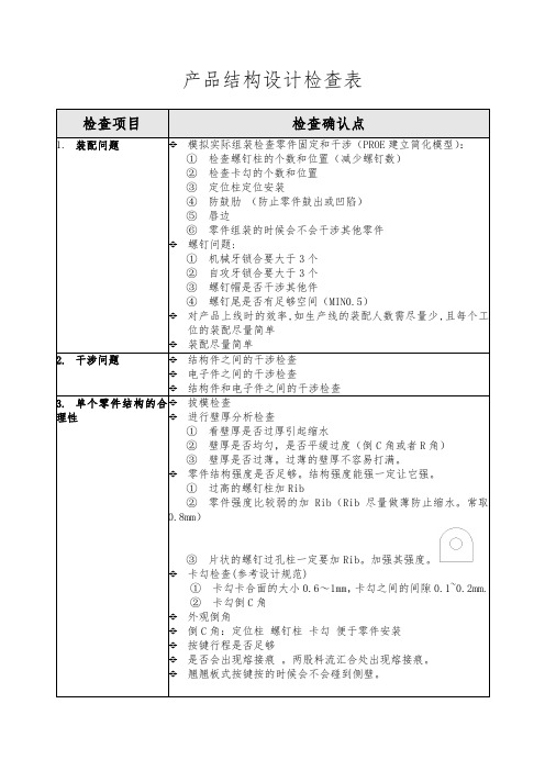 产品结构设计检查表