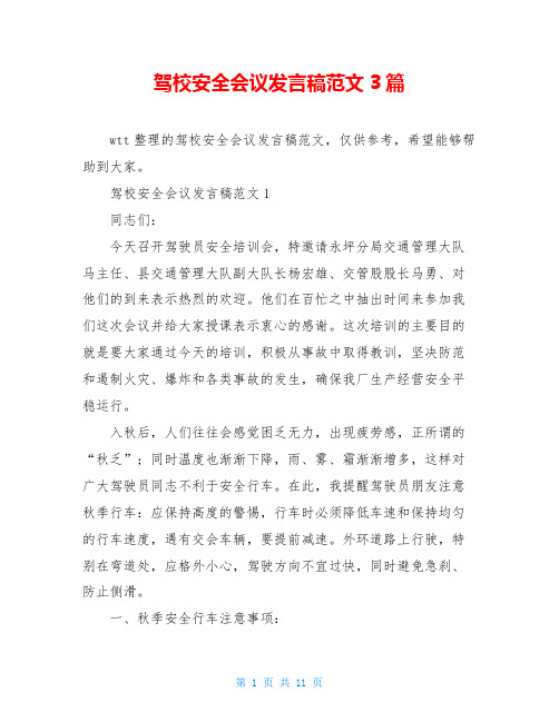驾校安全会议发言稿范文3篇