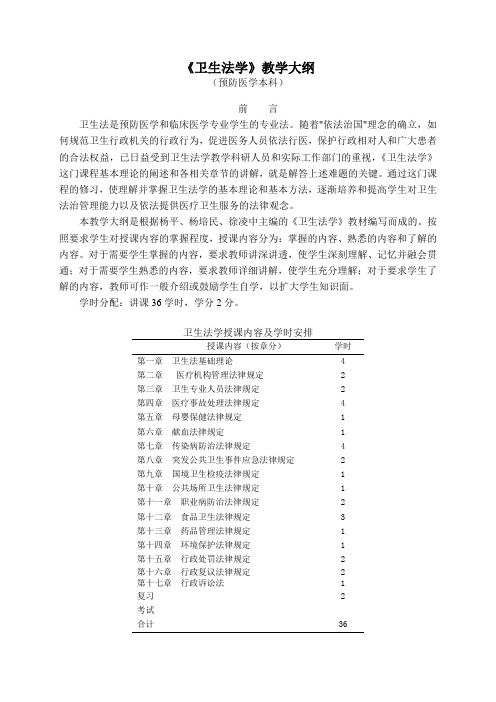 《卫生法学》教学大纲(预防医学本科) - 公共卫生学院