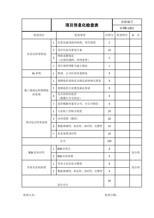 项目信息化检查表