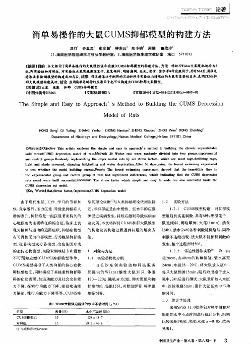 简单易操作的大鼠CUMS抑郁模型的构建方法