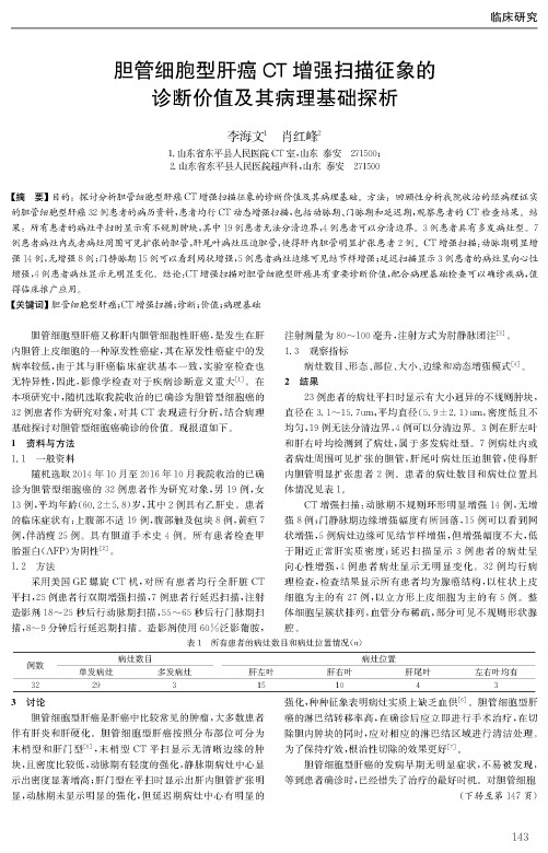 胆管细胞型肝癌CT增强扫描征象的诊断价值及其病理基础探析
