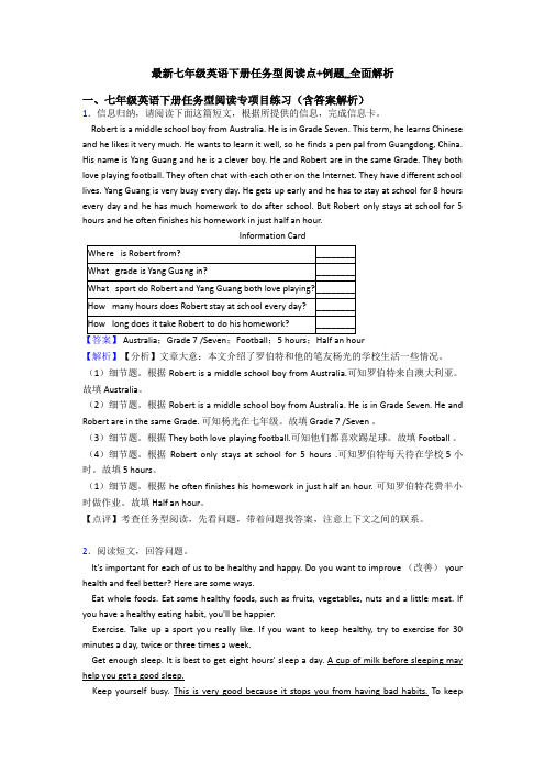 最新七年级英语下册任务型阅读点+例题_全面解析