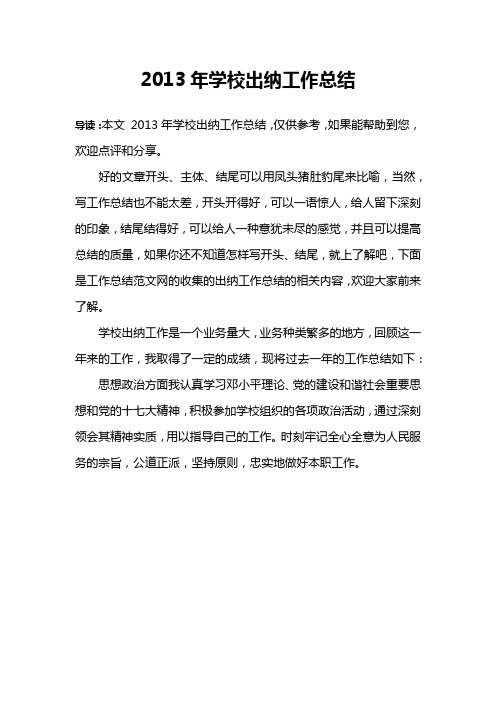 2013年学校出纳工作总结
