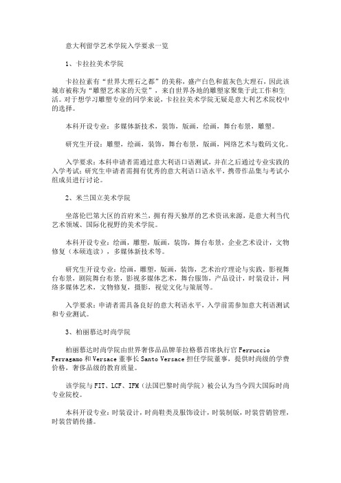 精选最新意大利留学艺术学院入学要求一览