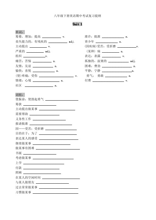 沪教八年级下册英语期中考试复习(第一单元-第二单元)