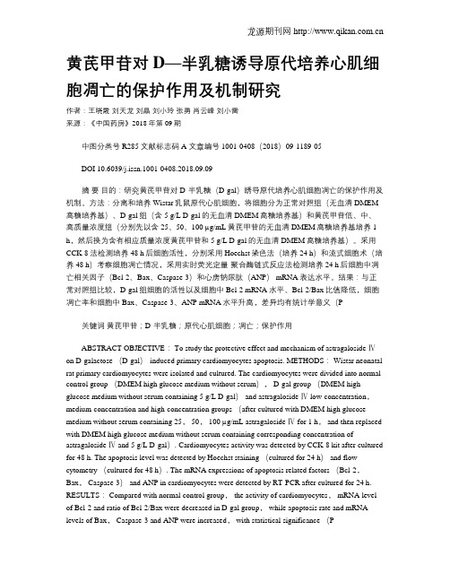 黄芪甲苷对D—半乳糖诱导原代培养心肌细胞凋亡的保护作用及机制研究