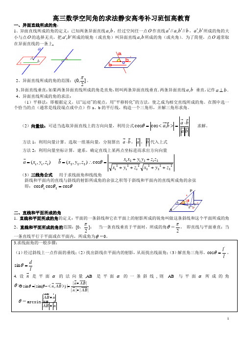 高三数学空间角的求法静安高考补习班恒高教育