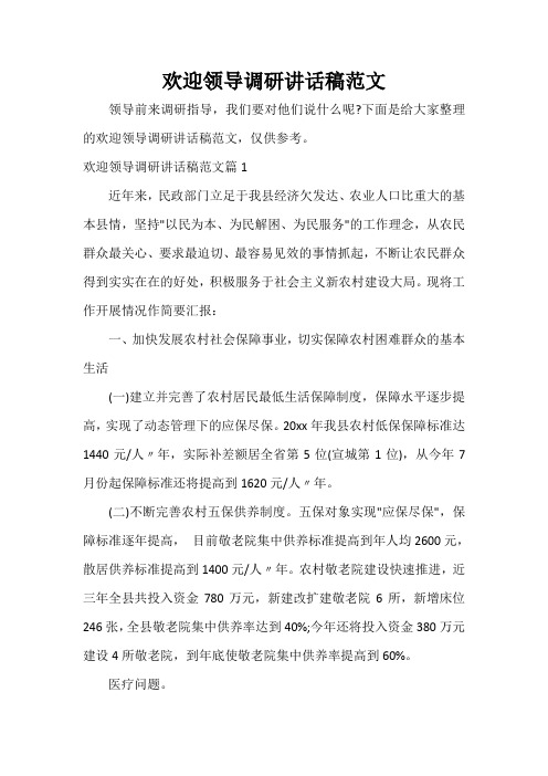  欢迎领导调研讲话稿范文