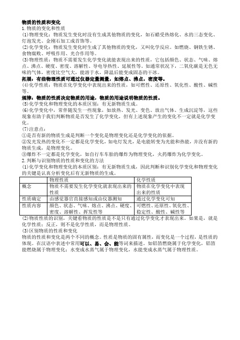 物质的性质和变化