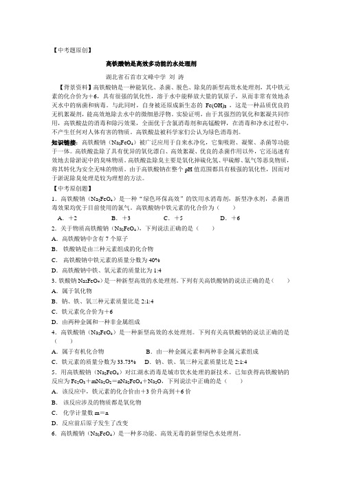 中考题：高铁酸钠是高效多功能的水处理剂