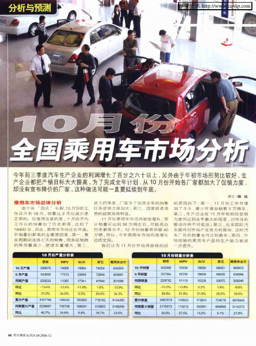10月份全国乘用车市场分析