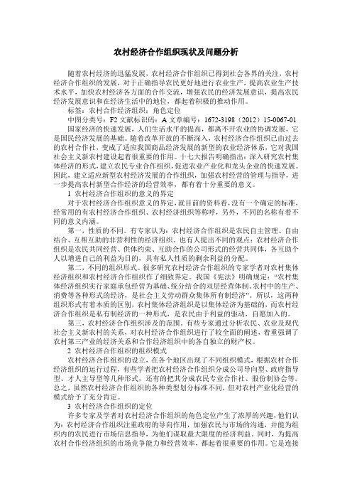 农村经济合作组织现状及问题分析