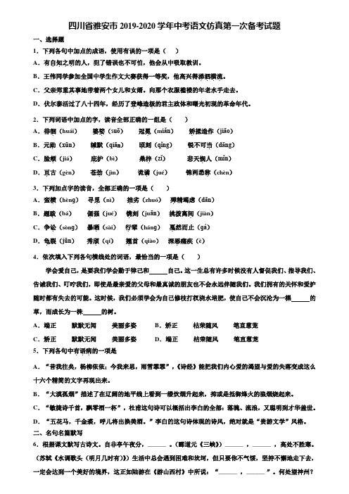四川省雅安市2019-2020学年中考语文仿真第一次备考试题含解析