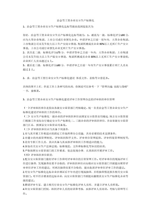 冶金等工贸企业安全生产标准化安全生产