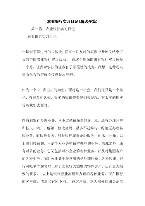最新农业银行实习日记(精选多篇)