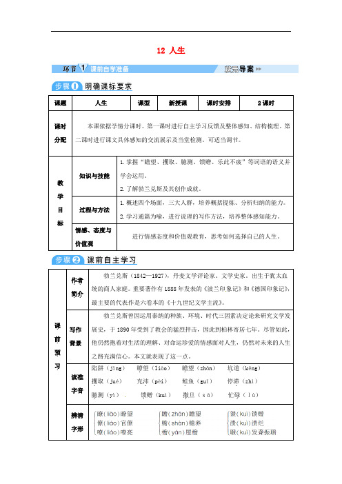 大课堂九年级语文下册 12《人生》导学案 新人教版